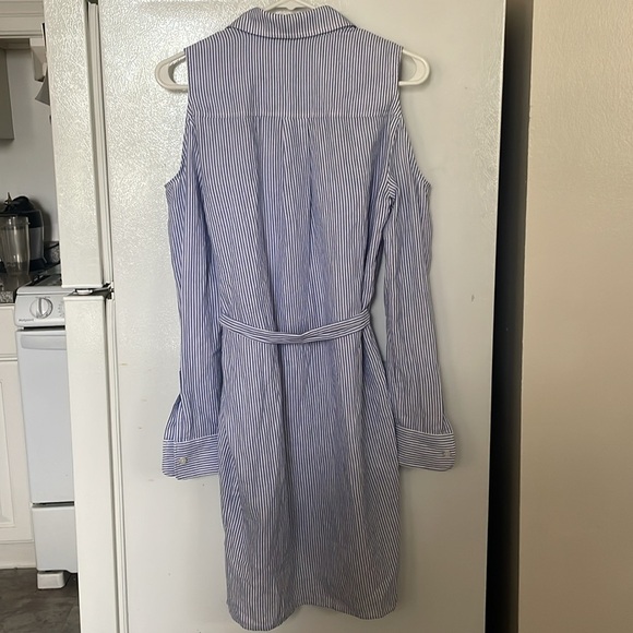 BCBGMaxAzria XS Cotton Blue Striped Cold Shoulder Dress - Picture 5 of 6